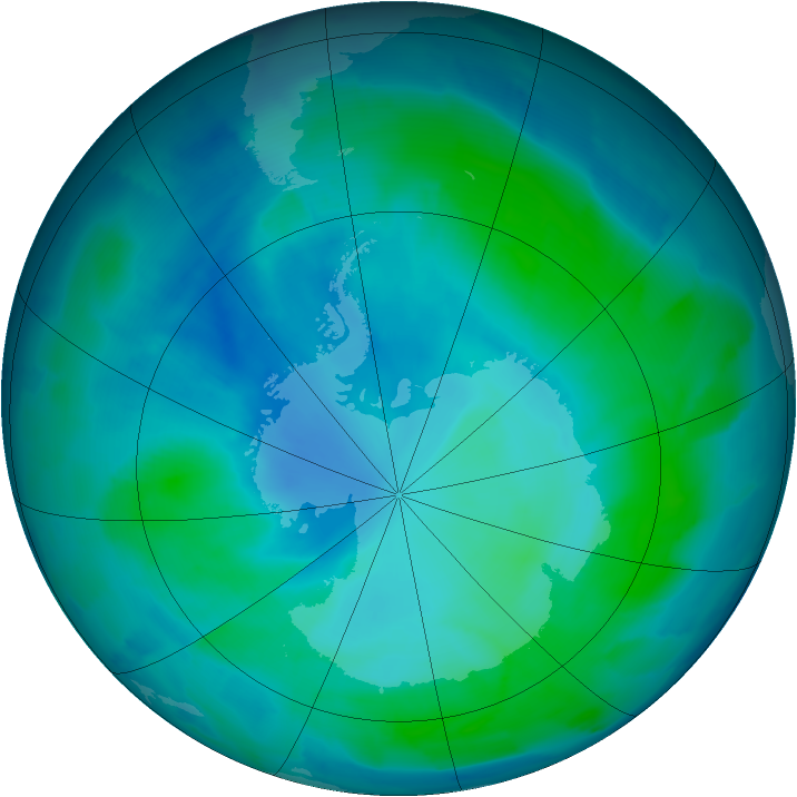 Antarctic ozone map for 22 February 2012